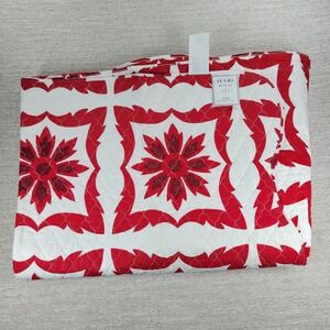 VTG Sears Danville Quilt Coverlet Twin Red Floral Americana Reversible Deadstock